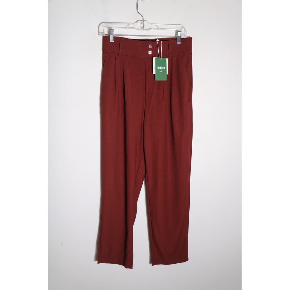 Halara High Waisted Pleated Trouser Pants Straight Leg Medium Red Pull On Knit